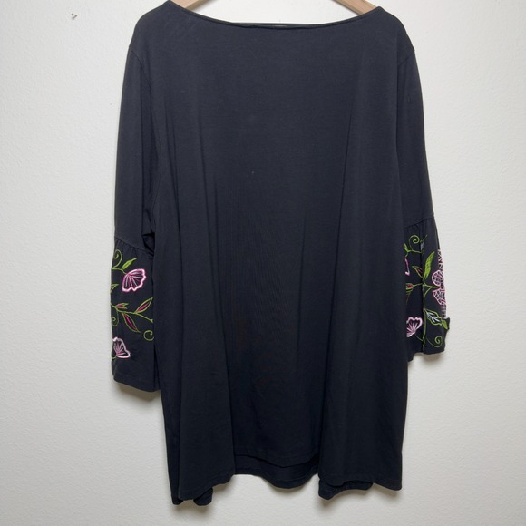 Eshakti Wayward Fancies Women Boho Top 2X Black Pink Embroidered Tie Front Weste - Picture 10 of 11